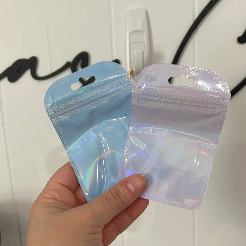 Holographic Reusable Zip Pouch for Accessories - Purple or Blue Set of 25